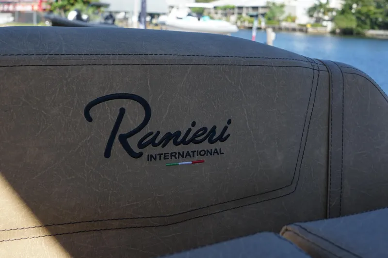 Slide: The Image of Close-up of Ranieri Cayman 26 Sport Touring 2023 boat seat with logo. - 34