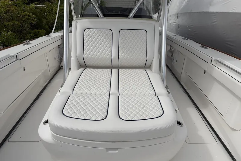 Slide: The Image of Luxurious seating on 2022 Valhalla Boatworks V-41, featuring elegant quilted upholstery. - 20