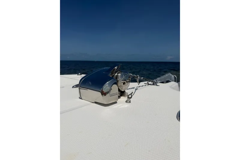 Slide: The Image of 2020 World Cat 325 CC boat anchor detail against ocean backdrop. - 32
