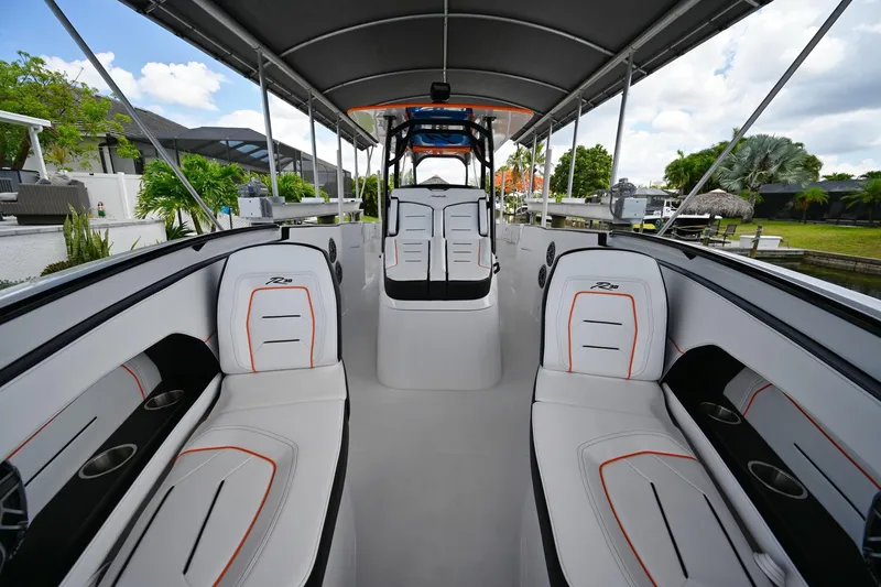 Slide: The Image of 2027 Renegade 38' Open boat interior with sleek seating and modern design. - 11