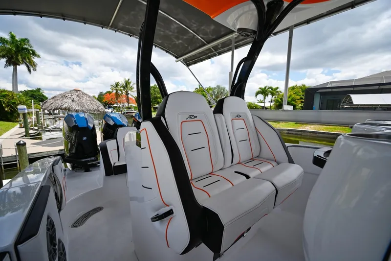 Slide: The Image of 2027 Renegade 38' Open boat interior with sleek seating and modern design. - 16