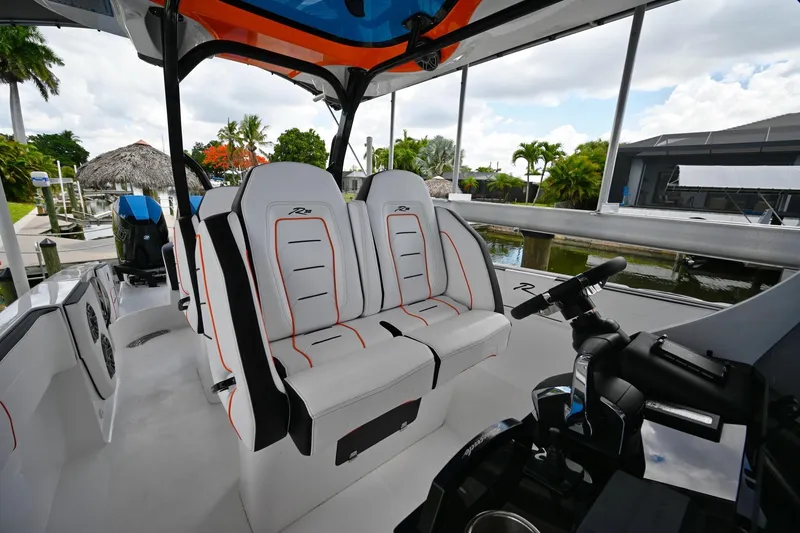 Slide: The Image of Interior of 2027 Renegade 38' Open boat with modern seating and steering console. - 22