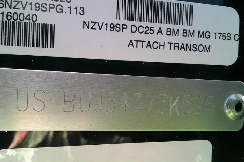 Slide: The Image of Serial number plate on a 2026 Nitro ZV19 Sport Pro boat. - 13