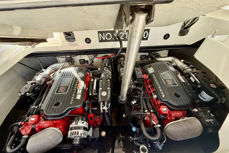 Slide: The Image of Twin Volvo Penta engines in a 2007 Cobalt 323 boat engine compartment. - 16