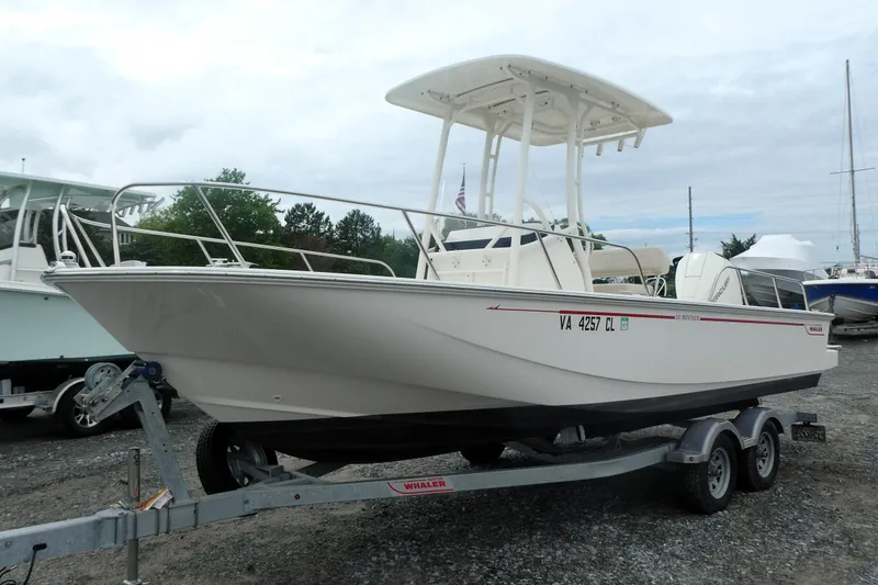 The Image of 2023 Boston Whaler 210 Montauk boat on trailer, parked outdoors. - 0