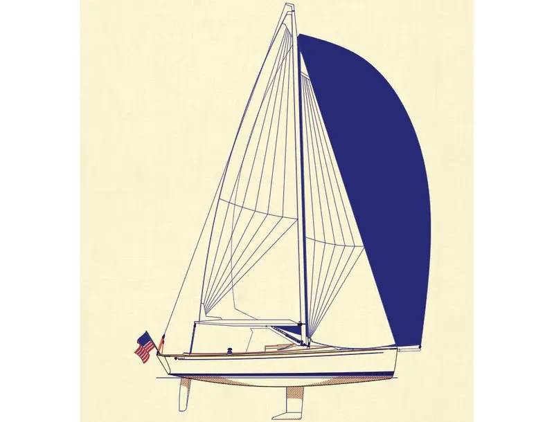 Slide: The Image of Manufacturer Provided Image: 2025 Tartan Fantail sailboat illustration with blue sails and American flag. - 5