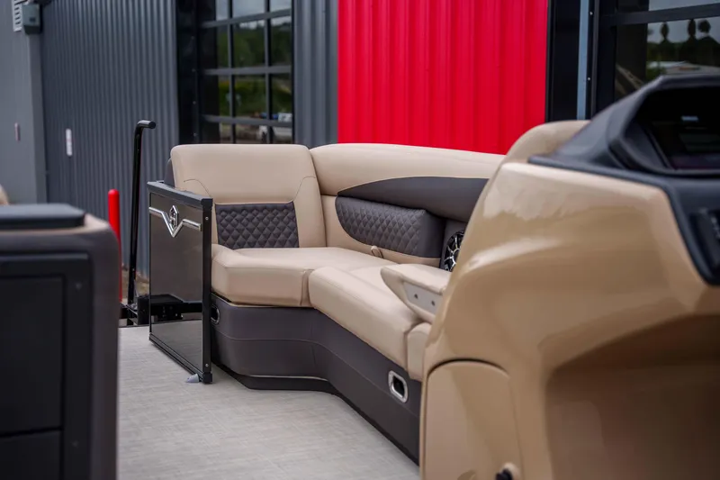 Slide: The Image of Luxurious seating on 2026 Harris Sunliner 230 pontoon boat with modern design and comfort. - 24