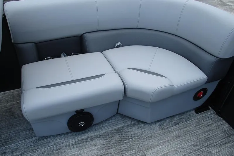 Slide: The Image of 2026 Bentley Pontoons Bolt 203 interior seating with gray upholstery and modern design. - 22