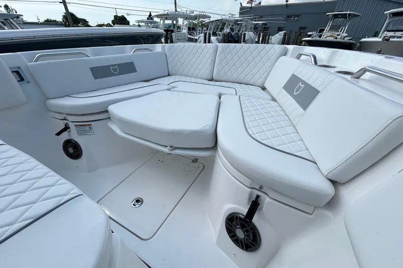 Slide: The Image of Luxurious seating on 2026 Sea Fox 268 Commander boat with quilted upholstery. - 19