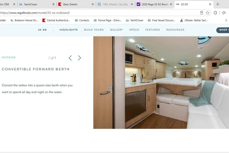Slide: The Image of 2020 Regal 33 XO interior with convertible forward berth and modern amenities. - 11