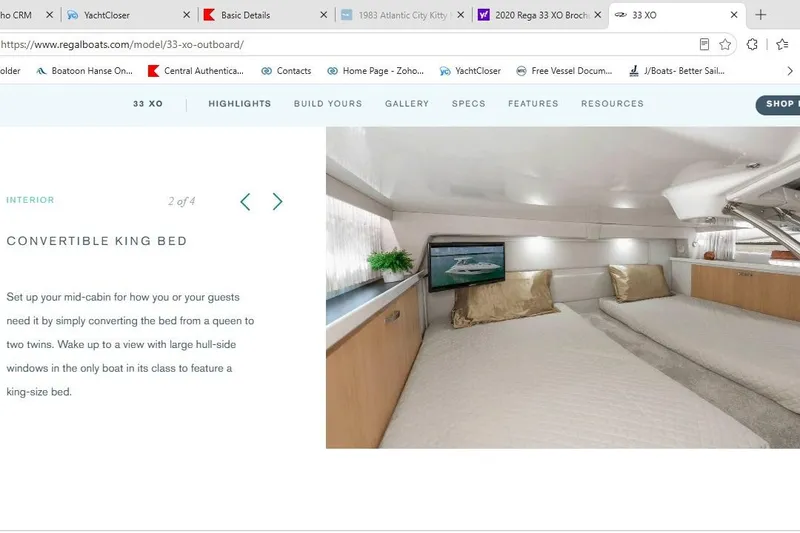 Slide: The Image of 2020 Regal 33 XO interior with convertible king bed, featuring twin beds and modern decor. - 12
