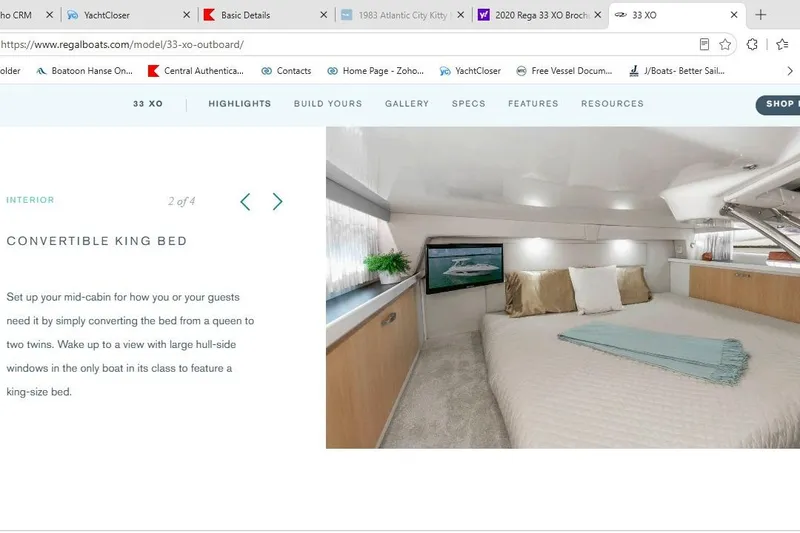 Slide: The Image of 2020 Regal 33 XO interior with convertible king bed and modern decor. - 13