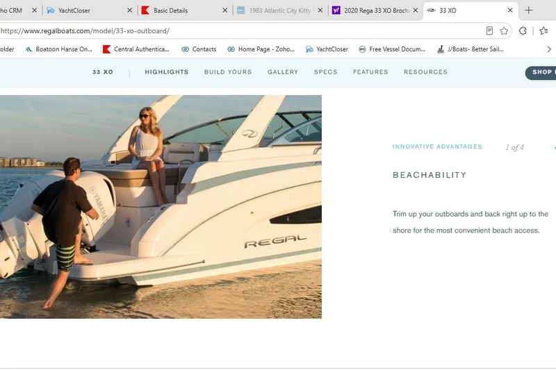 Slide: The Image of 2020 Regal 33 XO boat showcasing beachability feature with people enjoying near shore. - 16