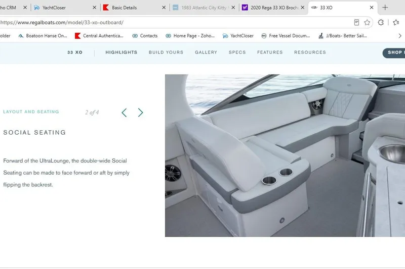 Slide: The Image of 2020 Regal 33 XO boat interior with versatile social seating and cup holders. - 6