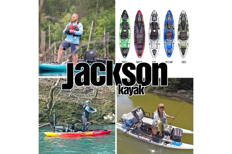 Slide: The Image of Jackson Kayak 2023 models: Anglers fishing on various kayaks. - 6