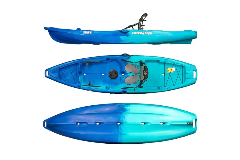 The Image of Jackson Staxx Cloud Nine kayak 2023, blue color, side and top view. - 1