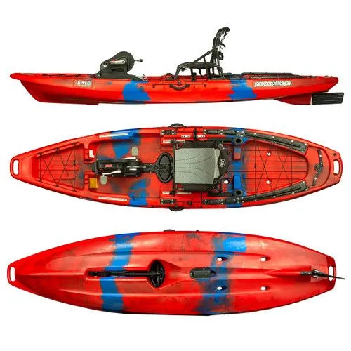 The Image of Jackson Bite FD Dusk 2023 kayak in red and blue, side and top view. - 1