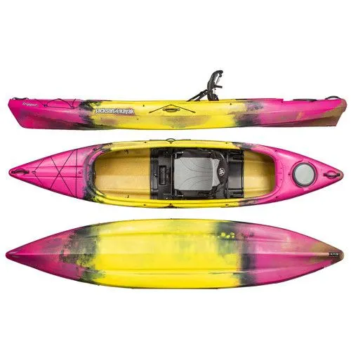 The Image of Jackson Tripper 12 Rad 2023 kayak in vibrant yellow and pink. - 1