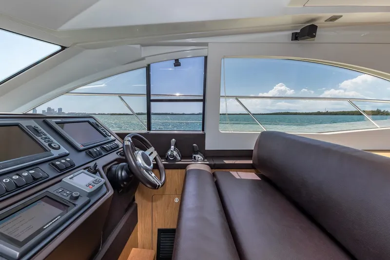 Slide: The Image of Interior view of 2011 Beneteau Gran Turismo 49 Fly yacht cockpit with ocean view. - 26