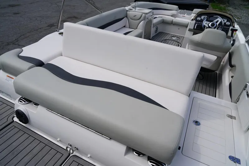 Slide: The Image of 2019 Starcraft Star Step 221 E I/O boat interior with sleek seating and modern design. - 6