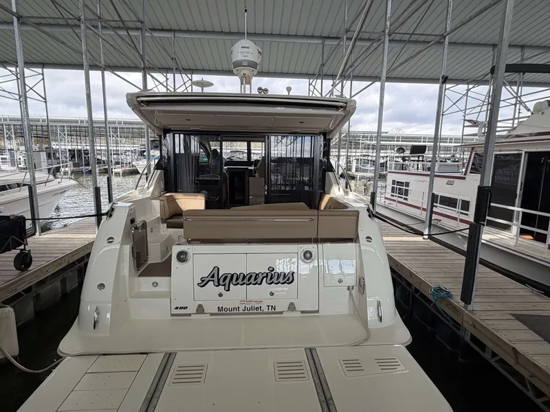Slide: The Image of 2017 Sea Ray Sundancer 400 yacht docked, rear view. - 39
