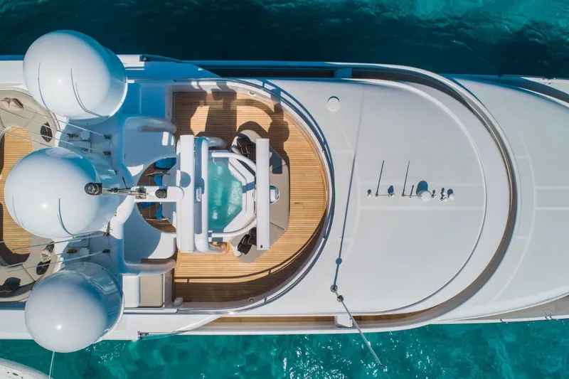 Slide: The Image of Aerial view of 1988 Van Mill 143 Tri-Deck Motor Yacht with jacuzzi on deck. - 19
