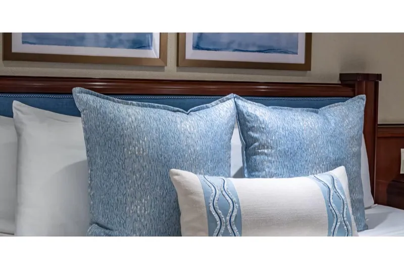 Slide: The Image of Luxurious blue and white pillows on Van Mill 143 Tri-Deck Motor Yacht, 1988 model. - 41