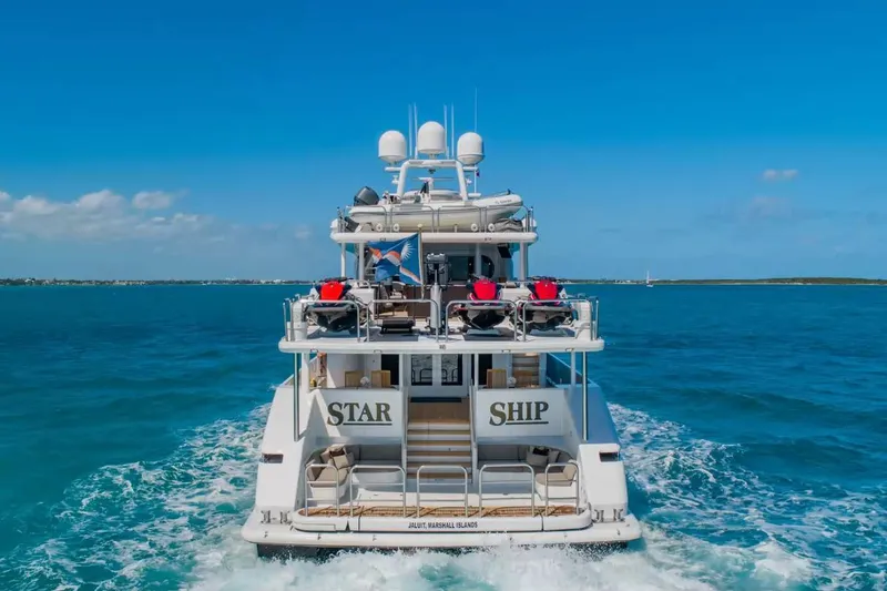 Slide: The Image of Van Mill 143 Tri-Deck Motor Yacht cruising on blue ocean, 1988 model. - 81