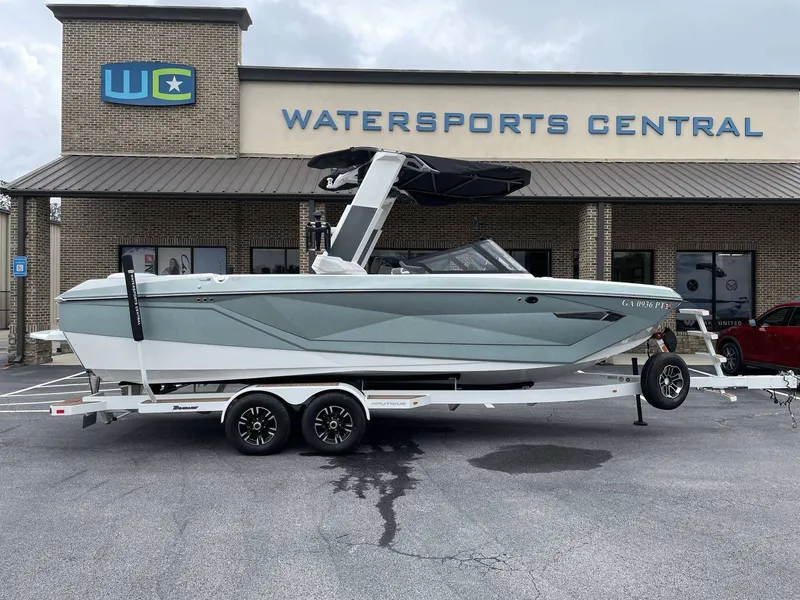 Slide: The Image of 2022 Nautique G25 boat on trailer at Watersports Central. - 3