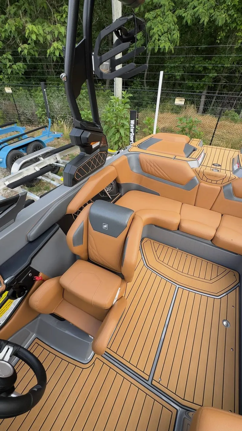 Slide: The Image of Interior of 2022 Nautique Super Air Nautique GS20 with luxurious leather seating. - 10