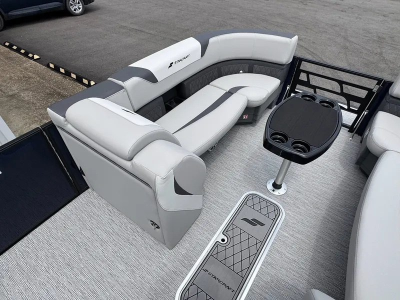 Slide: The Image of Interior of 2026 Starcraft SLS-5 Q DH with gray seating and table. - 3