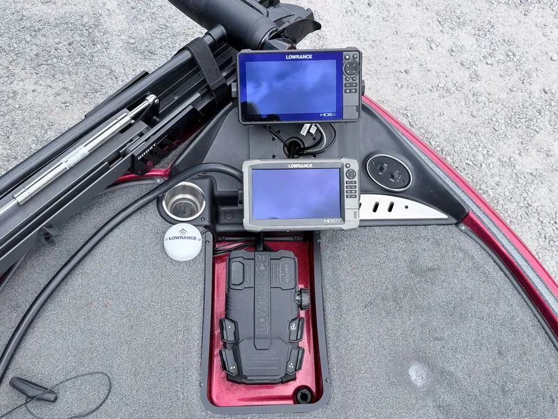 Slide: The Image of 2017 Triton 19 TrX boat with Lowrance fishfinder displays. - 14