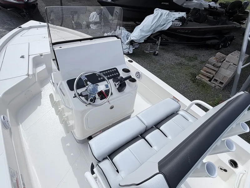 Slide: The Image of Interior view of 2026 Skeeter SX221 boat with helm console. - 5