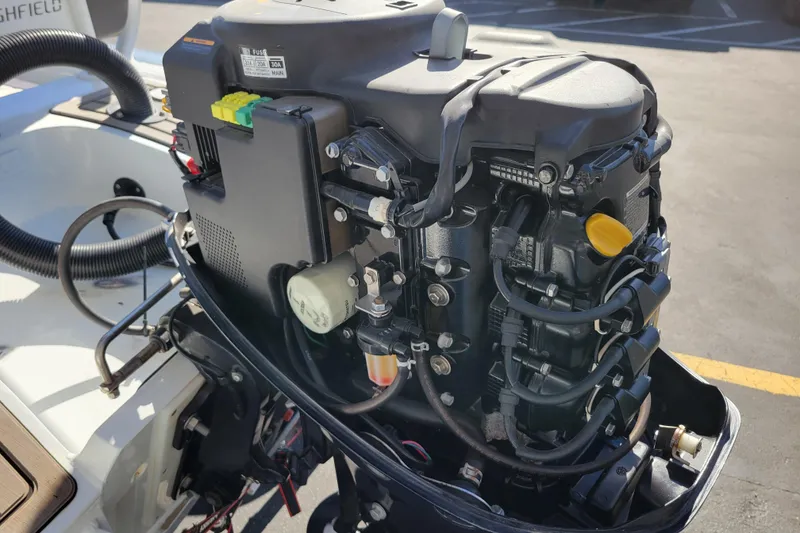 Slide: The Image of Outboard motor of a 2022 Highfield Sport 460 boat, detailed view. - 23