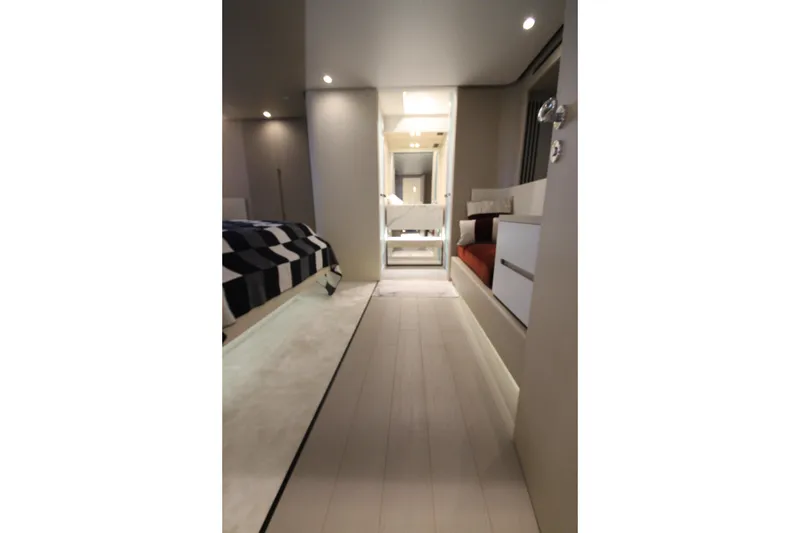 Slide: The Image of Luxurious interior of 2023 Azimut Fly 68 yacht, featuring modern design and elegant furnishings. - 62