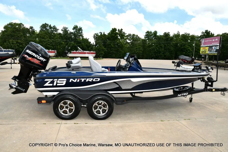 Slide: The Image of 2018 Nitro Z19 Pro boat with Mercury engine on trailer. - 20