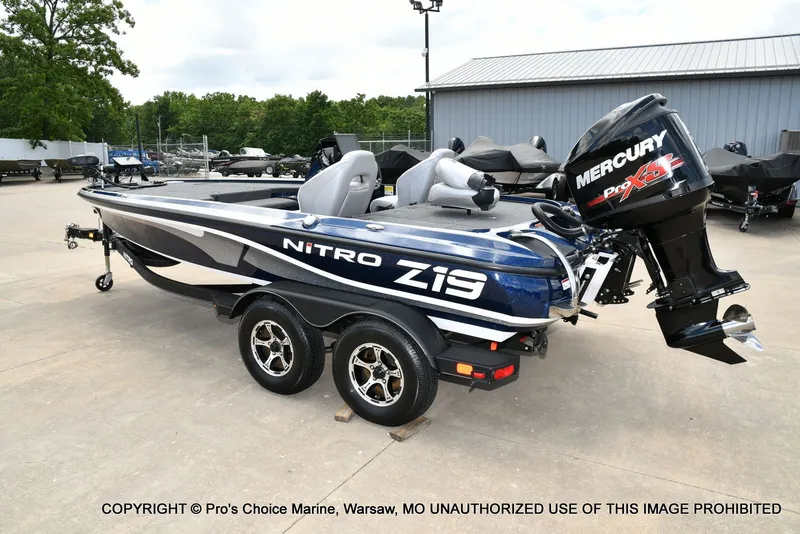 Slide: The Image of 2018 Nitro Z19 Pro boat with Mercury engine on trailer. - 29