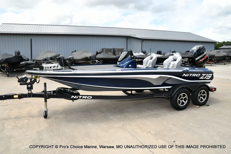 Slide: The Image of 2018 Nitro Z19 Pro boat on trailer, side view. - 30