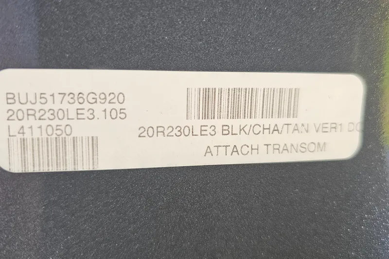 Slide: The Image of Label on 2020 Regency 230 LE3 boat, displaying model and serial numbers. - 14