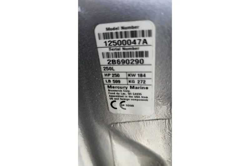Slide: The Image of Label on Mercury Marine engine, model 12500047A, serial 2B690290, 250 HP, 2020 Regency 230 LE3. - 15