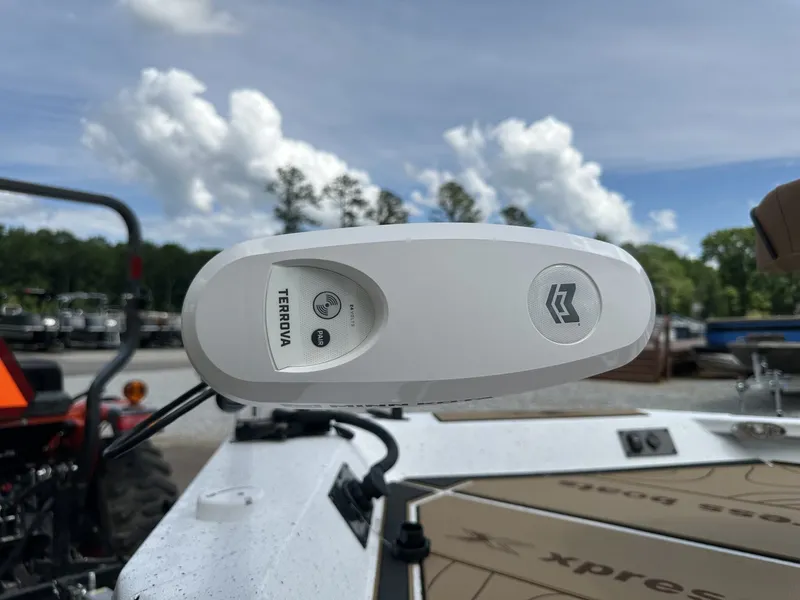 Slide: The Image of Close-up of a Terrova motor on an Xpress XR 21 BAY boat. - 5