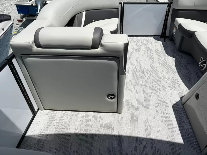 Slide: The Image of Interior of 2026 Sylvan X-3 DLZ BAR with gray upholstery. - 10
