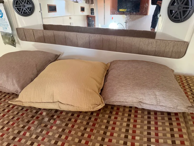 Slide: The Image of Interior of 2016 World Cat 320 EC with cushions and speakers. - 32