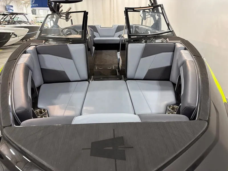 Slide: The Image of Interior of Axis T250 boat, 2026 model, featuring gray upholstery. - 10
