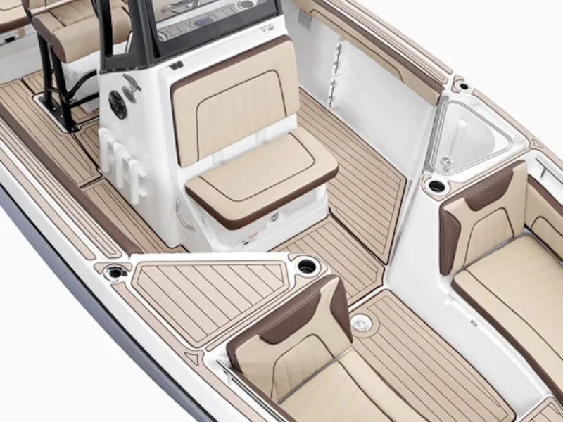 Slide: The Image of Interior of 2026 Yamaha Boats 255 FSH Sport H with sleek seating. - 2
