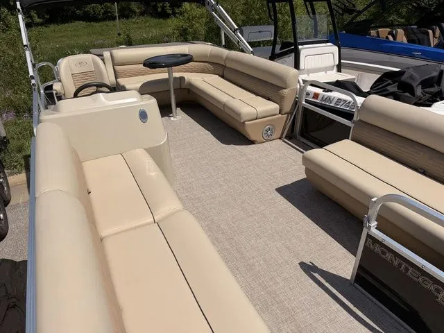 Slide: The Image of 2023 Montego Bay Pontoons C8520 DLX with luxurious interior seating. - 3