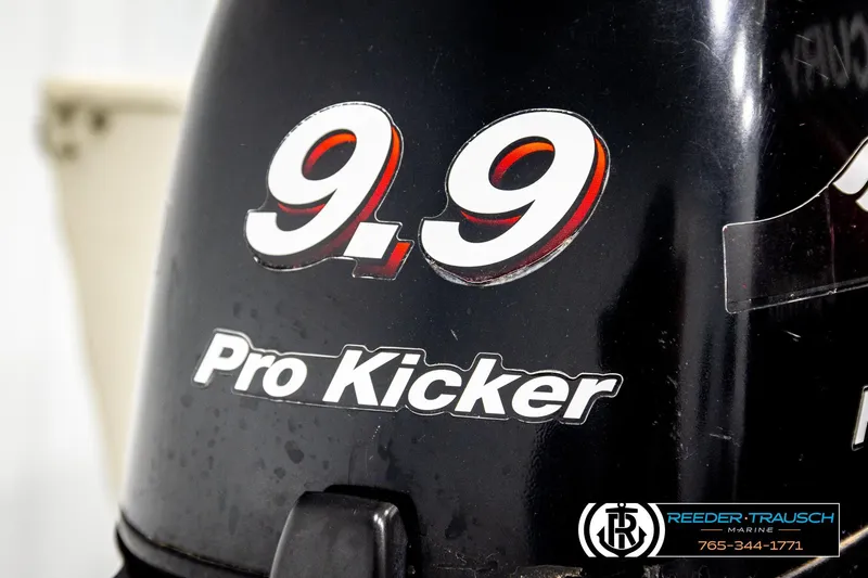 Slide: The Image of Close-up of 9.9 Pro Kicker motor on 2004 Crestliner 2050 Sportfish boat. - 55