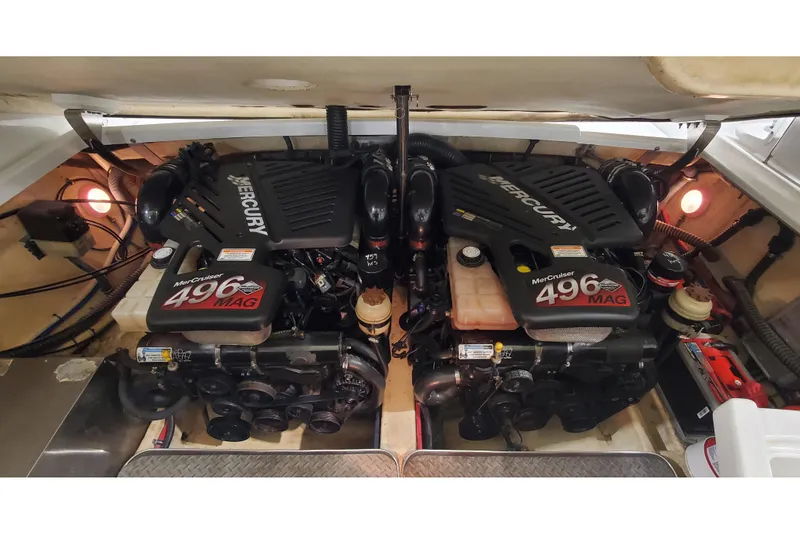 Slide: The Image of Twin MerCruiser 496 MAG engines in a 2006 Formula 330 Sun Sport boat. - 9