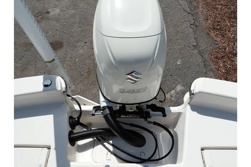 Slide: The Image of 2021 Carolina Skiff 21 LS boat with Suzuki 140 outboard motor, top view. - 36