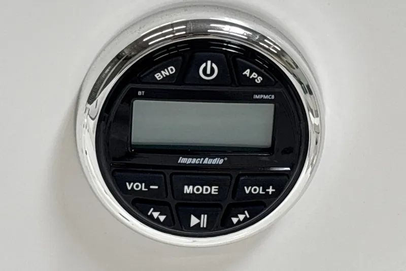 Slide: The Image of Audio control panel on 2026 Tahoe T18 boat dashboard. - 18